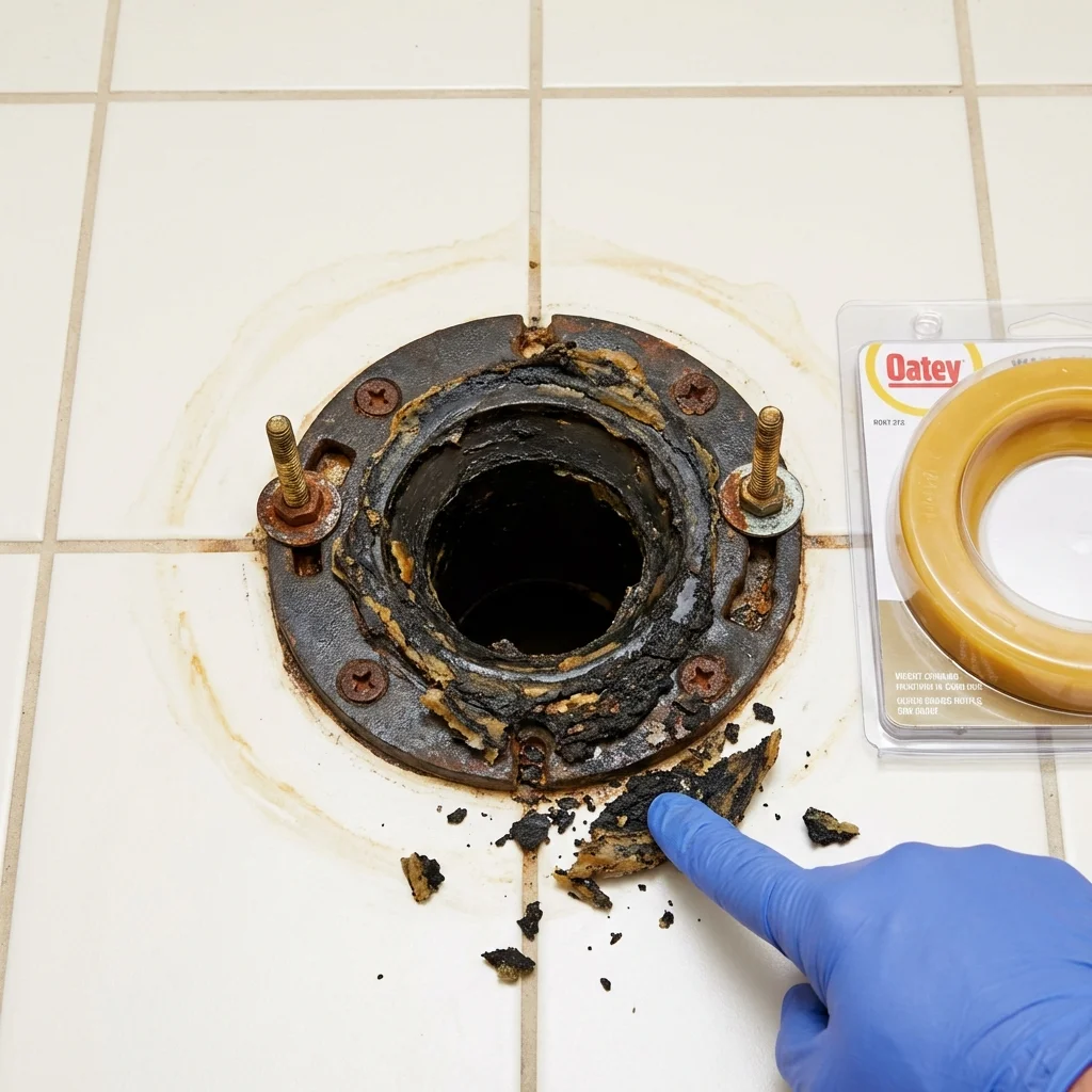 Failed wax ring showing water seepage at the base of a toilet in a Celina, TN home